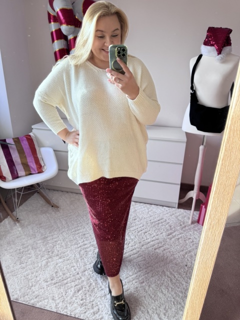 SPÓDNICA CEKINOWA CZARNA I BORDO