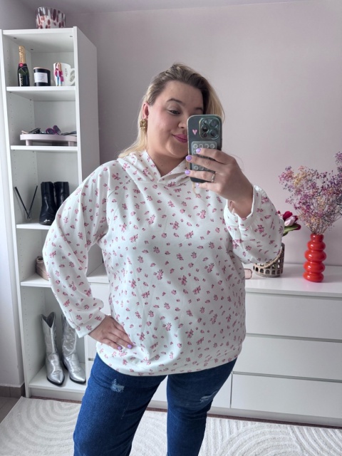 BLUZA MAŁE KWIATUSZKI BIAŁA,RÓŻOWA