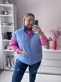 KAMIZELKA PUCHOWA NIEBIESKA,PUDER RÓŻ