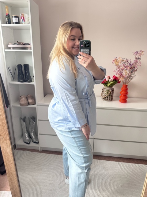 KOSZULA ASYMETRYCZNA - CAPUCCINO I BŁĘKIT