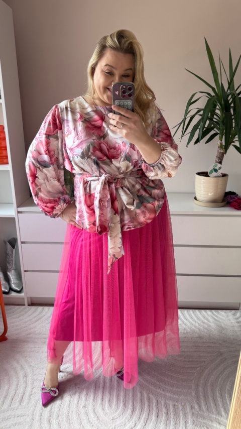 SPÓDNICA TIULOWA różowa,czarna