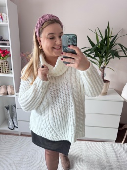 SWETER GOLF biały i różowy