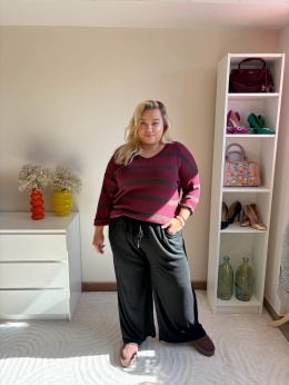 SWETER W PASKI 100% BAWEŁNA/ beż,bordo