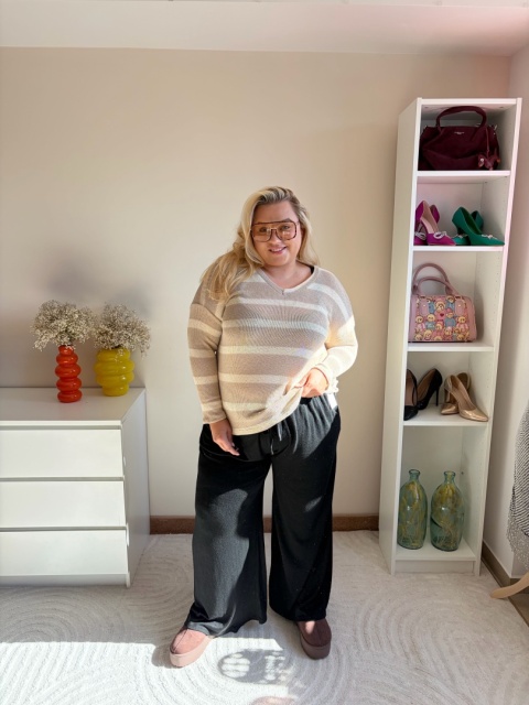 SWETER W PASKI 100% BAWEŁNA/ beż,bordo