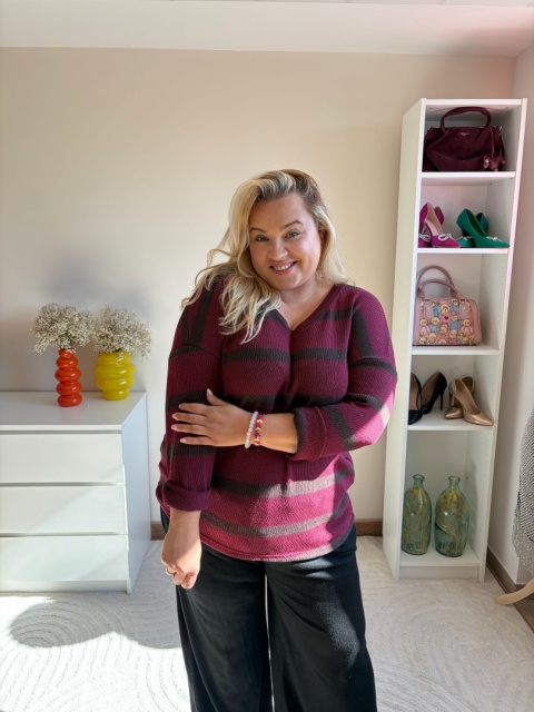 SWETER W PASKI 100% BAWEŁNA/ beż,bordo