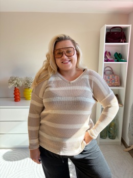 SWETER W PASKI 100% BAWEŁNA/ beż,bordo