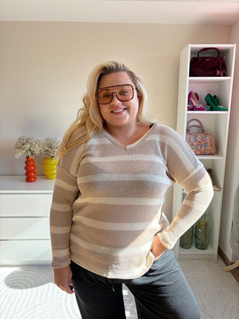 SWETER W PASKI 100% BAWEŁNA/ beż,bordo